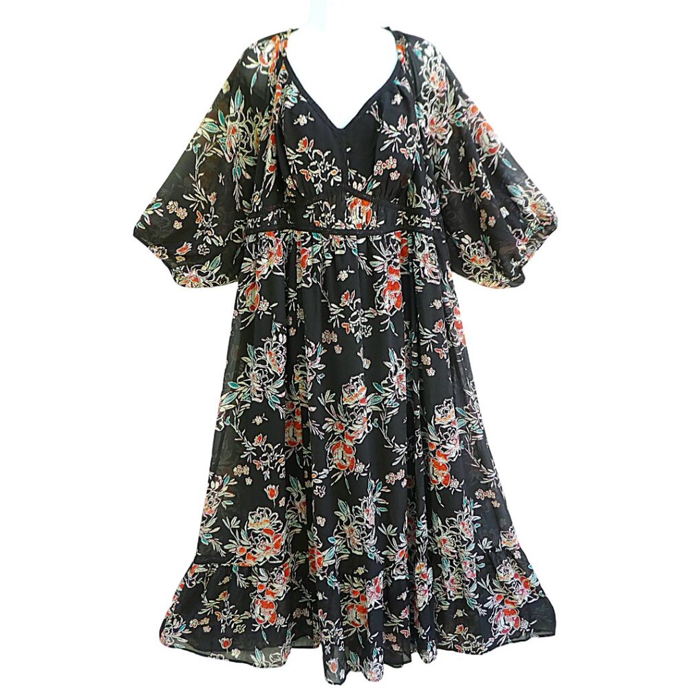Torrid Maxi Dress Chiffon Shirred Bodice A-Line Basque Waist Sweetheart Neck 4